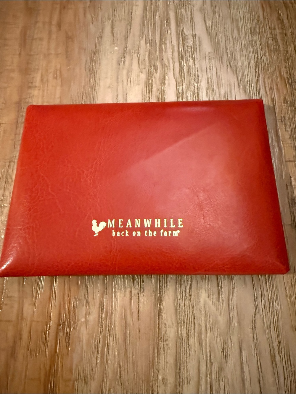 Meanwhile Back on the Farm keepsake clutch ๏ฟผRed Leather Card Holder Wallet NEW
